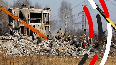 Debris of a destroyed building in Ukrainian attack on Makiivka