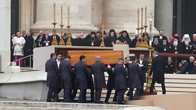 Coffin of former Pope Benedict carried in St Peter's Square