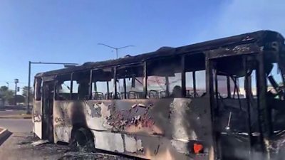 A burnt out bus