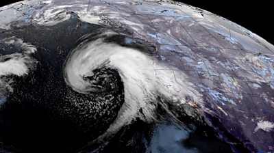 Satellite image of bomb cyclone in pacific ocean