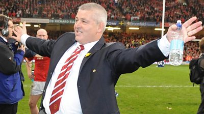 Warren Gatland celebrates Wales' 2008 Grand Slam
