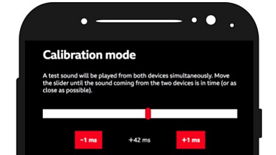  Calibration mode on a connected device - use the slider to match the audio playback on two devices