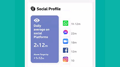  Screenshot of app showing 'social profile' with social media links