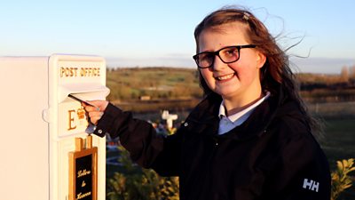 Matilda and the memorial postbox at Gedling Crematorium