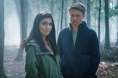 Lou (LEILA FARZAD) and Col (ANDREW BUCHAN) in Better. (image credit: BBC/Sister Pictures/Ross Fergusan)