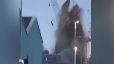 A huge blast is heard and debris seen rising into the air from the site of a World War Two bomb.