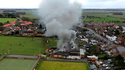 The fire at a village hall and GP surgery in Gotham, Nottinghamshire