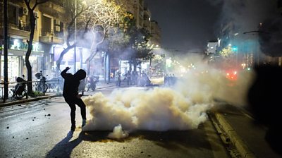 Police fire tear gas at Greece train crash protesters - BBC News