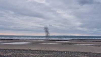 Controlled explosion on Ramsey beach