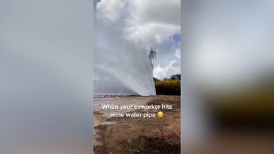 A still from the TikTok video which shows water shooting into the air