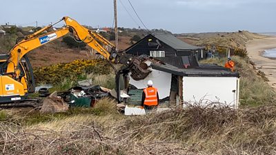 Demolition of wooden home on Hemsby dunes