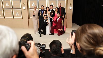 Photographers taking photos of Oscar winners