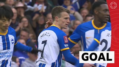 Solly March scores beaituful diving header in five-nil demolishon of Grimsby Town