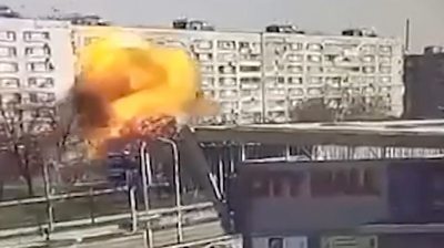 Explosion from missile strike in Zaporizhzhia tower block