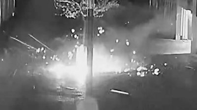 CCTV captures the moment gas canisters are installed then ignited, causing £100,000 of damage.