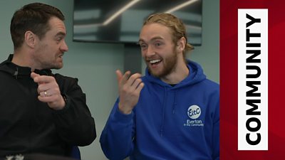 Everton's Tom Davies meets a local veteran