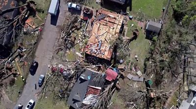 Aerial shot of the damage from the tornado