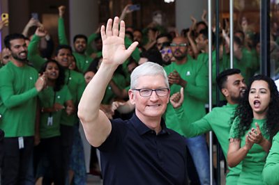 Apple CEO Tim Cook inaugurates India's first Apple store in Bandra Kurla Complex, Mumbai.