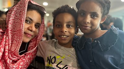 Shereen and her children waiting in Cyprus to fly back to the UK