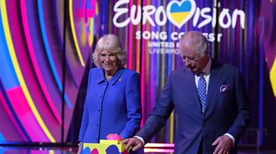 King Charles and Camilla inside the Eurovision arena in Liverpool