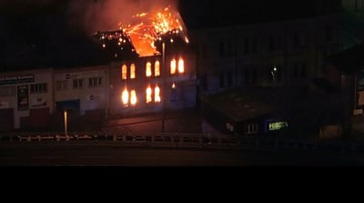 Derelict church on fire