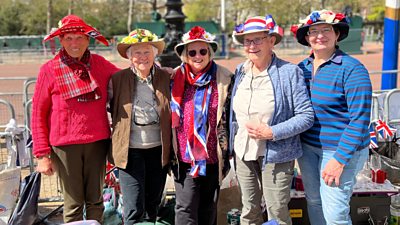 (L-R) Jessie Young, Margaret Tinsley, Shirley Messinger, Eunice Hartstone and Elizabeth Couzens are camping on the Mall