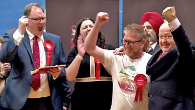 Labour councillor celebrating victory in Stoke-on-Trentt