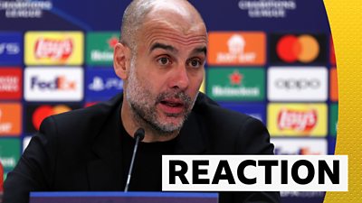 Pep Guardiola talks to the media after Manchester City's 1-1 draw with Read Madrid