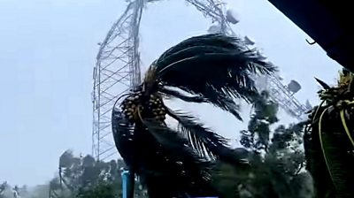 Telecom tower collapsing in wind