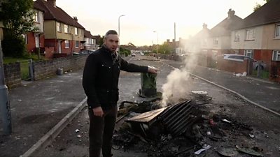 BBC's Tomos Morgan at scene of crash riot