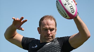 Alun Wyn Jones takes a line-out in Barbarians training