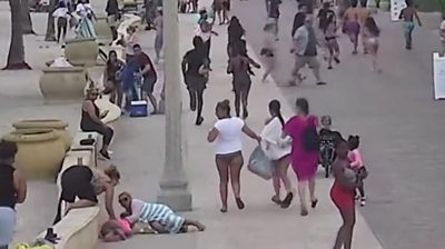People running on Florida beachfront