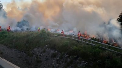 Fire crews fighting a blaze