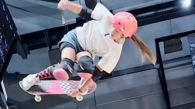 Australian skateboarder Arisa Trew mid-air