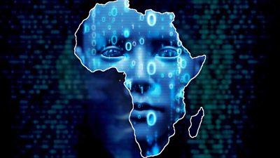 A composite image of the African continent and a matrix face