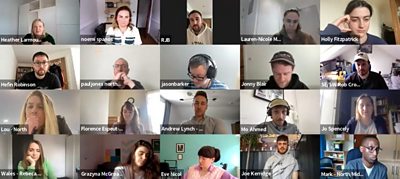 Screenshot from a Voices 2023 Zoom session: Script to Screen - Getting your Script Made with writer Ryan J. Brown & Executive Producer, Noemi Spanos from BBC Three’s, Wreck