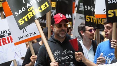 Actor Jason Sudeikis on a picket line