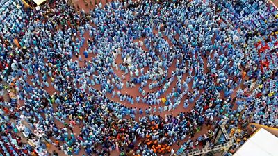 Arial shot of crowds