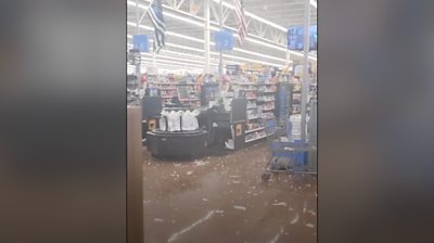 Hail damage to Walmart store