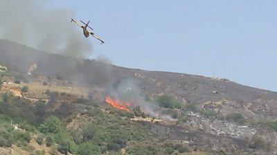 Plane flies over wildfire