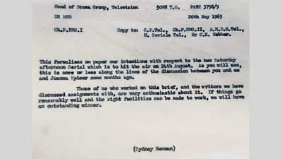 A memo from Sydney Newman, Head of Drama Group, BBC Television, May, 1963. BBC Written Archives.