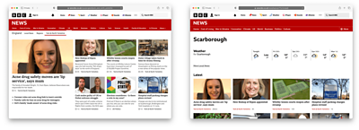 Screenshot of BBC News index and topic pages