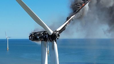Wind turbine on fire off Norfolk coast