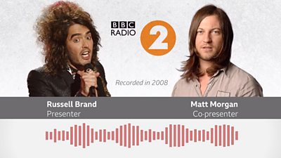 Graphics showing Russel Brand and Matt Morgan with BBC Radio 2 logo and sound waves