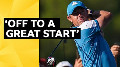 Rory McIlroy tees off at the Ryder Cup
