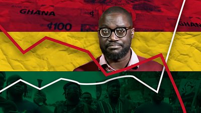 A composite image of Daniel Dadzie and a Ghanaian flag