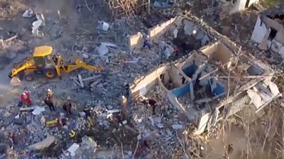 Drone view of the destroyed building
