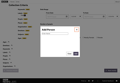 Screenshot of the Oriel prototype user interface.