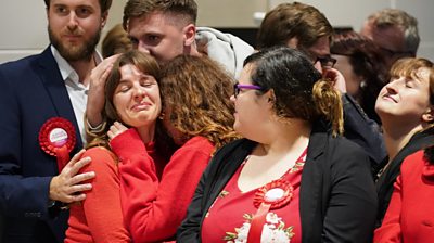 Supporters celebrate as Labour's Alistair Strathan is declared winner in the Mid Bedfordshire by-election