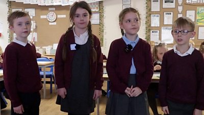 Primary school students in year 2 recite Sycamore Gap poem